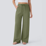 Solid Color Wide Leg Pants With Pockets Fashion Loose Drawstring Trousers Casual Women's Clothing