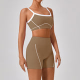 Outdoor Sports Yoga Suits Women's Spaghetti Strap Contrast Color Fitness Set Outfits