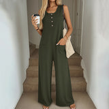 Womens Solid-Color Casual All-Match Jumpsuit