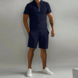 Men's Shorts Suits Summer Short-sleeved Polo Shirts And Drawstring Short Pants Fashion Set