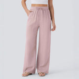 Solid Color Wide Leg Pants With Pockets Fashion Loose Drawstring Trousers Casual Women's Clothing