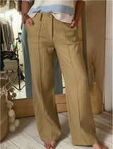Solid Color Wide Leg Pants With Pockets Fashion Loose Drawstring Trousers Casual Women's Clothing