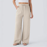 Solid Color Wide Leg Pants With Pockets Fashion Loose Drawstring Trousers Casual Women's Clothing