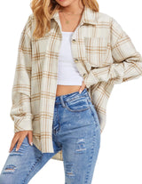 Womens Plaid Shirts Flannel Shacket Jacket Long Sleeve Button down Shirts Blouses Tops