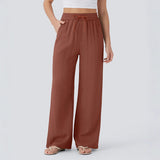Solid Color Wide Leg Pants With Pockets Fashion Loose Drawstring Trousers Casual Women's Clothing