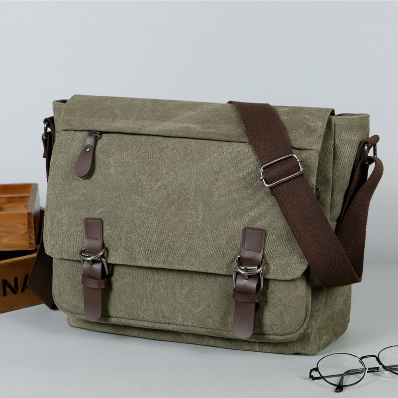 Men Canvas Leather Bag Messenger Satchel Military Travel Cross Body Shoulder Bag