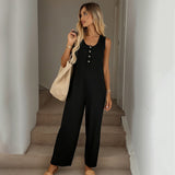 Womens Solid-Color Casual All-Match Jumpsuit